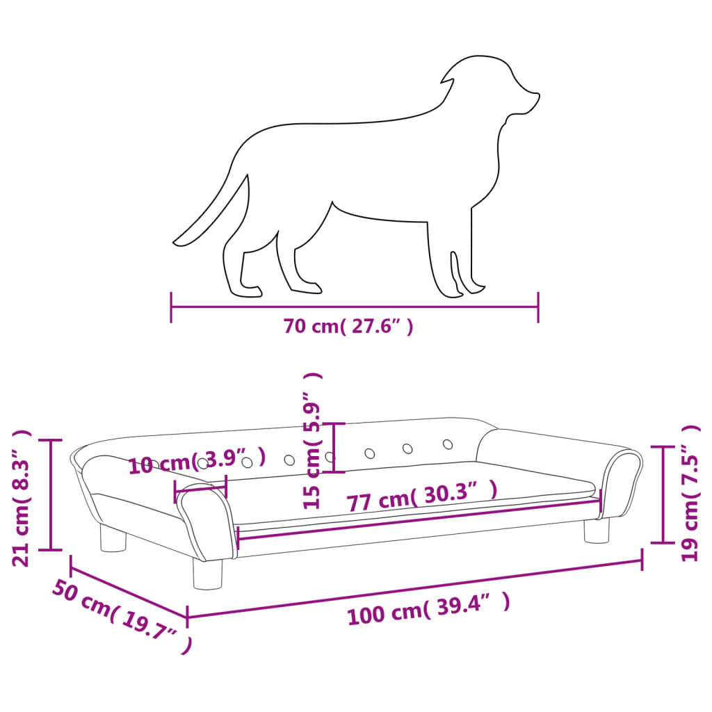 Lettino per Cani Grigio Chiaro 100x50x21 cm in Velluto