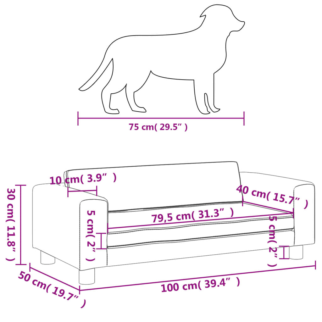 Lettino Cani con Estensione Grigio Scuro 100x50x30 cm Velluto