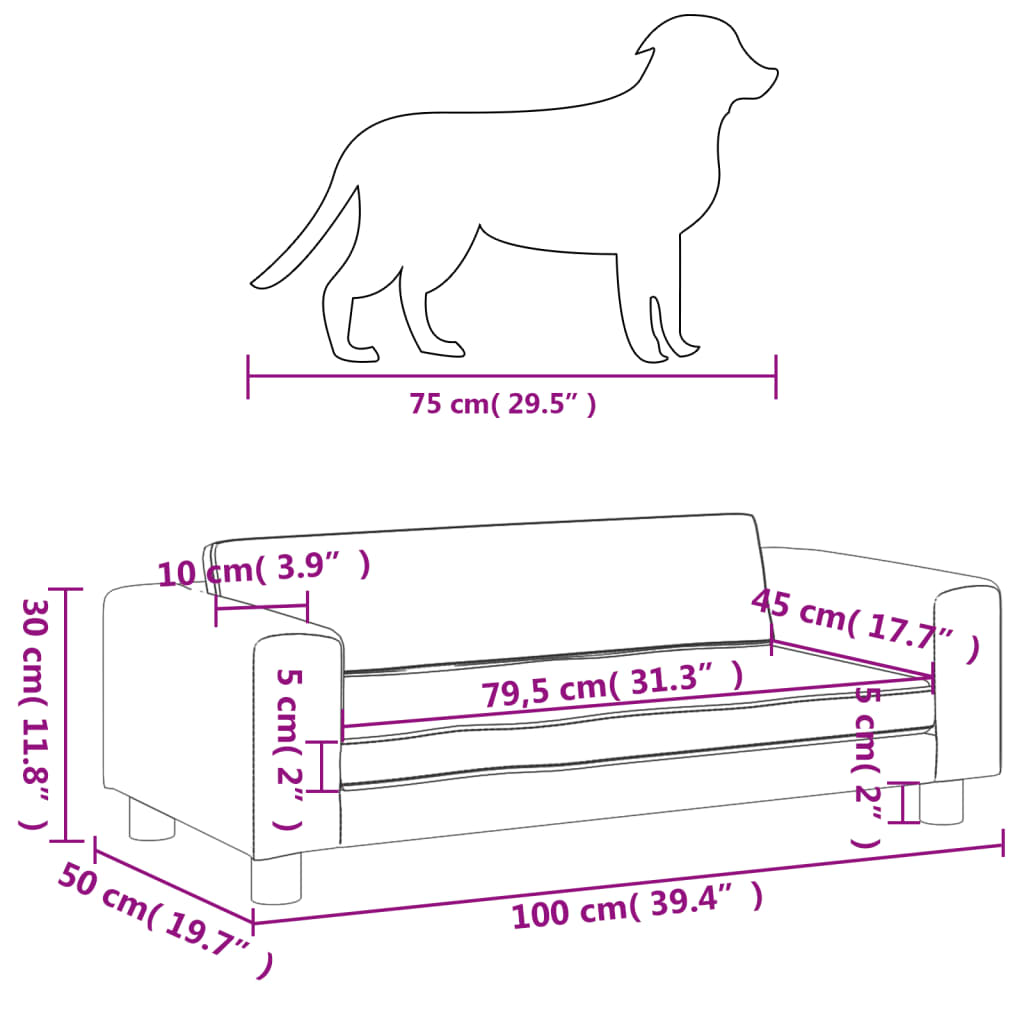 Lettino per Cani con Estensione Nero 100x50x30 cm in Similpelle