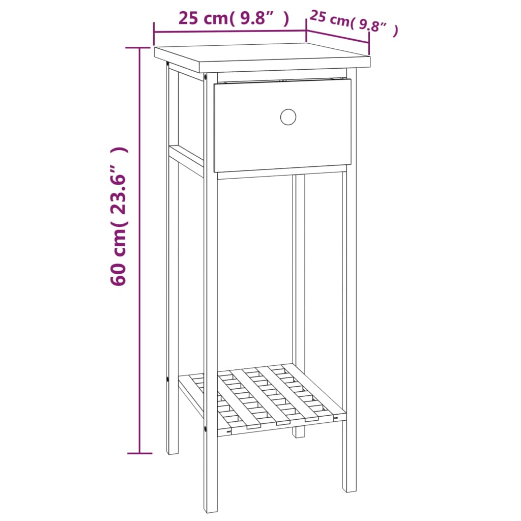 Tavolino con Cassetto 25x25x60 cm Legno Massello di Noce | homemem39