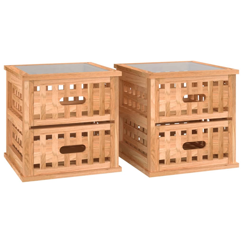 Comodini 2 pz 34x34x34 cm in Legno Massello di Noce - homemem39