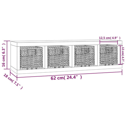 Scaffale a Muro con Cestini 62x18x16 cm Legno Massello Noce