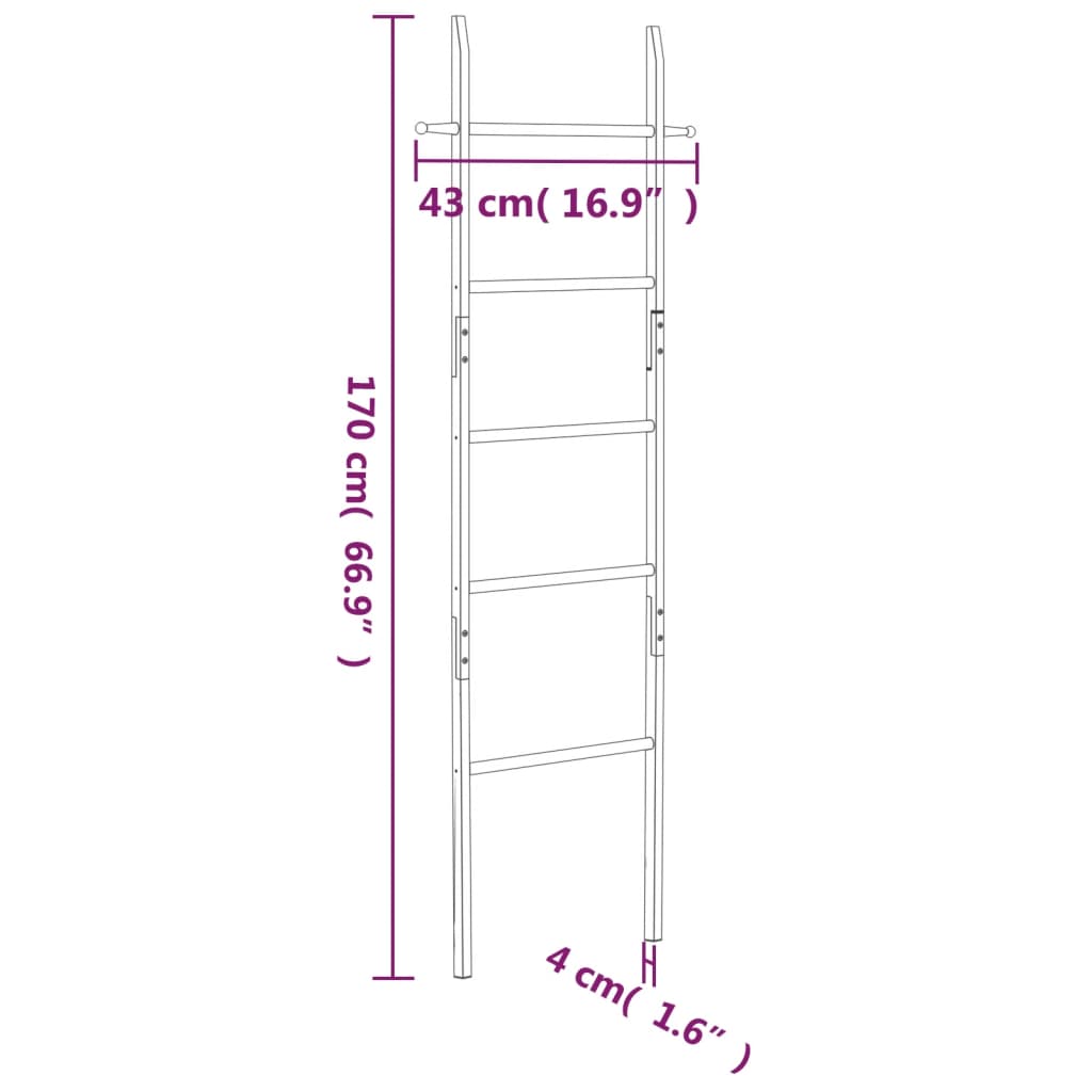 Scala Porta Asciugamani 170 cm in Legno Massello di Noce