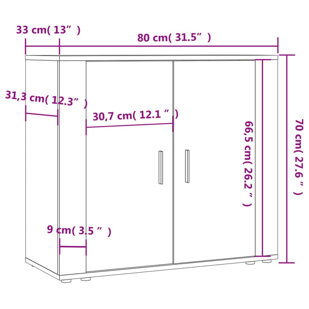 Credenza Grigio Sonoma 80x33x70 cm in Legno Multistrato