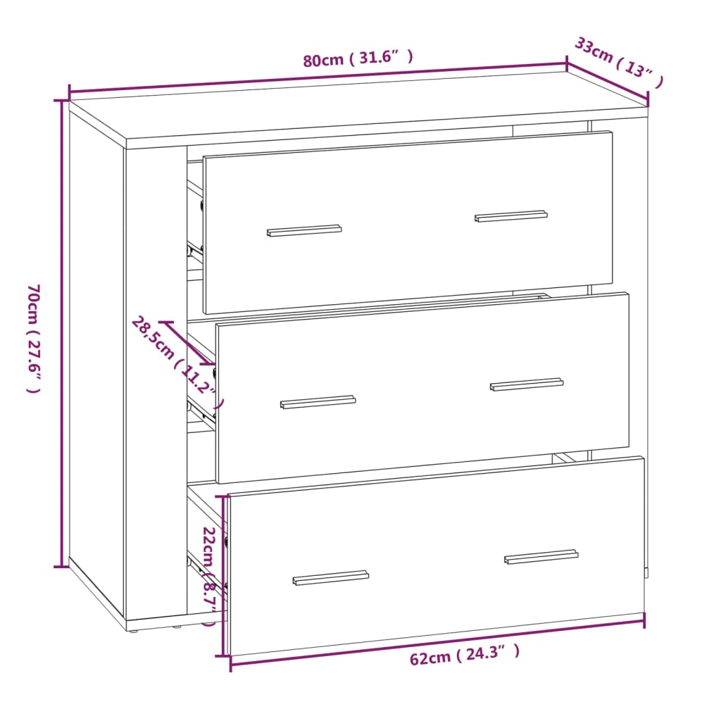 Credenza Rovere Sonoma 80x33x70 cm in Legno Multistrato