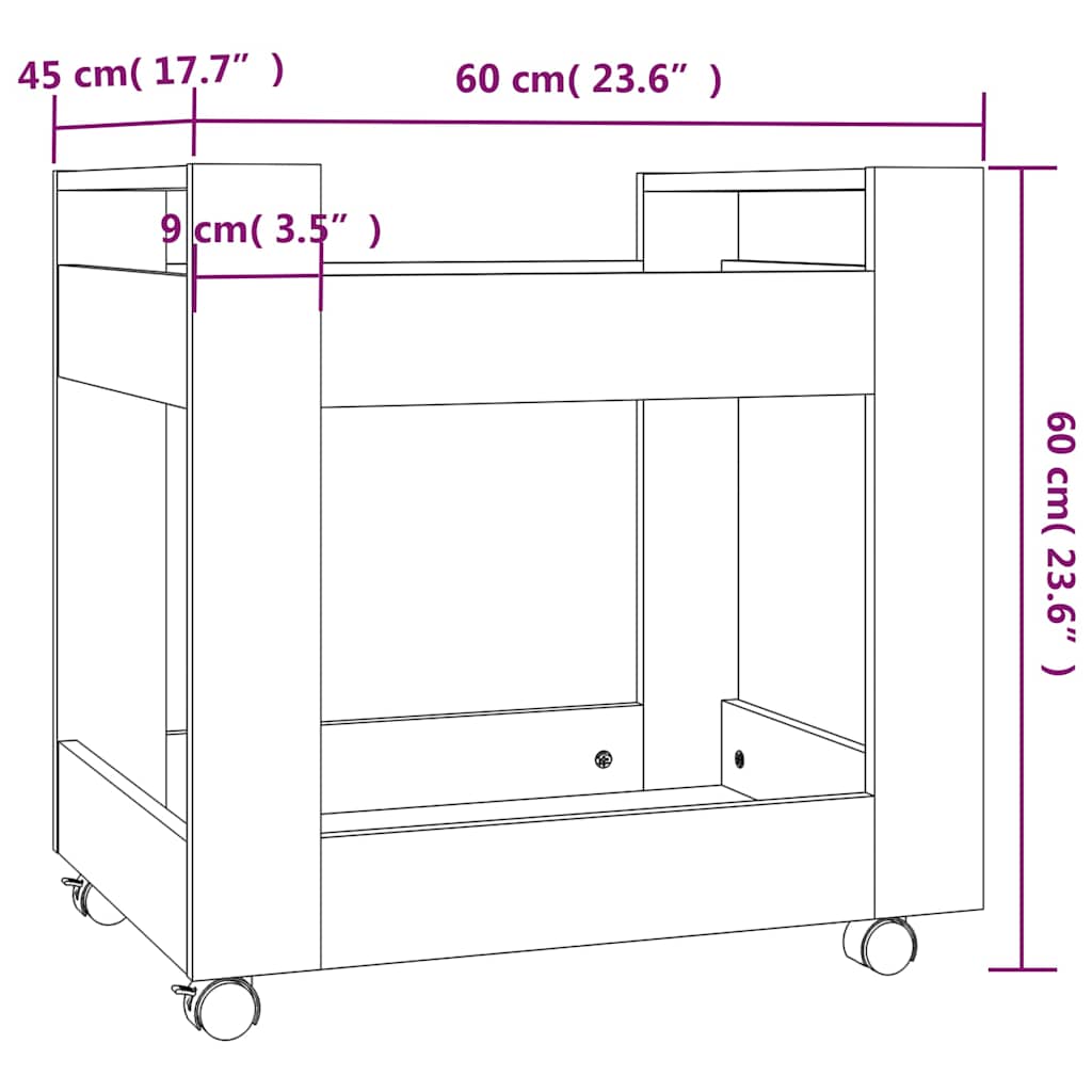 Carrello Scrivania rovere fumo 60x45x60 cm Legno Multistrato