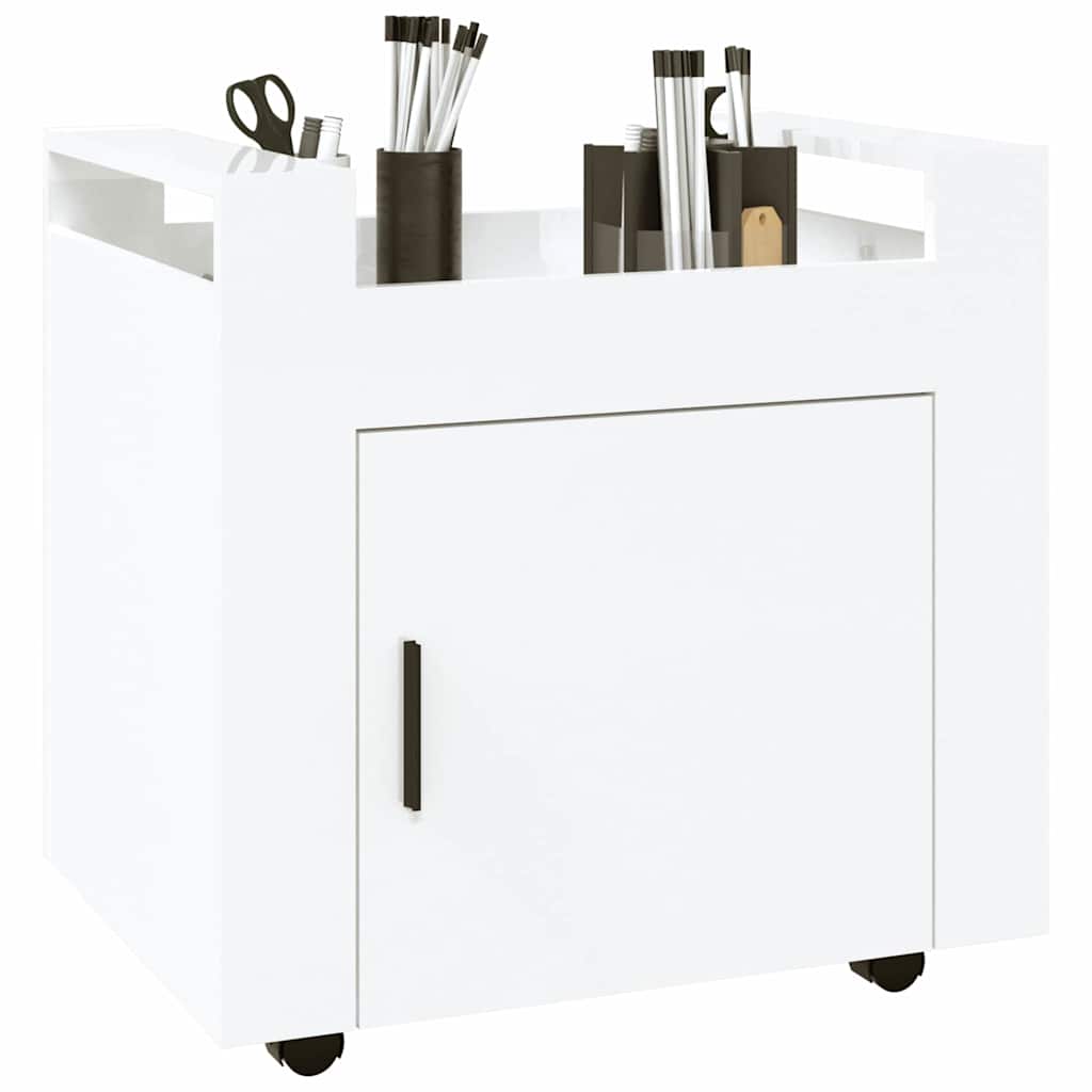 Carrello Scrivania bianco lucido 60x45x60 cm Legno Multistrato | homemem39