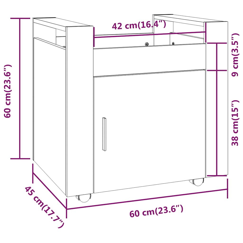 Carrello Scrivania Rovere Marrone 60x45x60 cm Legno Multistrato