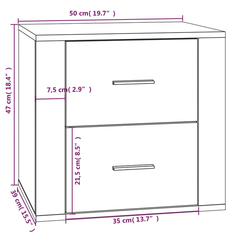 Comodino Rovere Fumo 50x39x47 cm