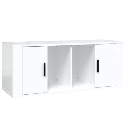 Mobile Porta TV Bianco Lucido 100x35x40 cm in Legno Multistrato
