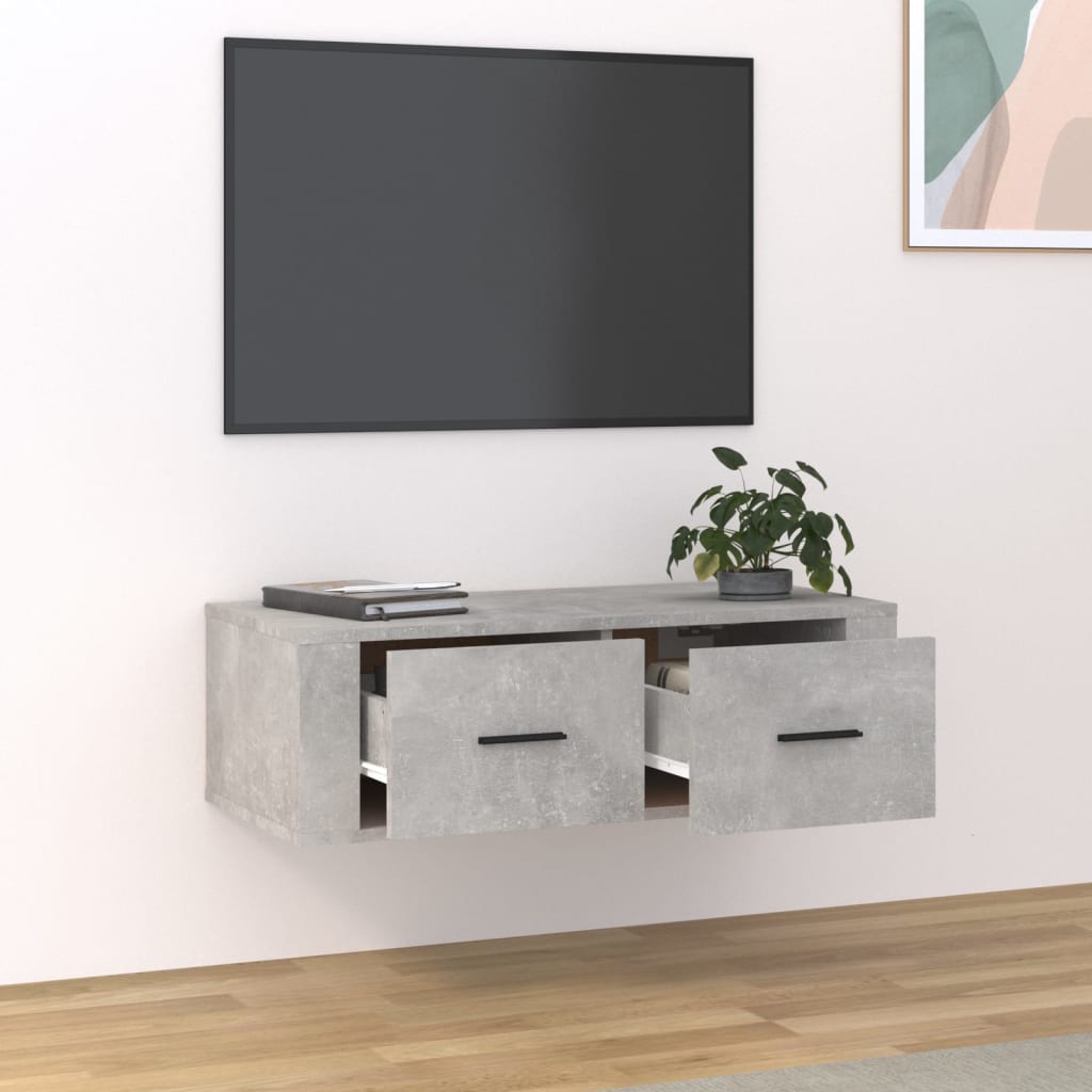 Mobile TV Pensile Grigio Cemento 80x36x25 cm Legno Multistrato