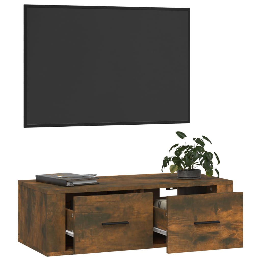 Mobile TV Pensile Rovere Fumo 80x36x25 cm in Legno Multistrato - homemem39