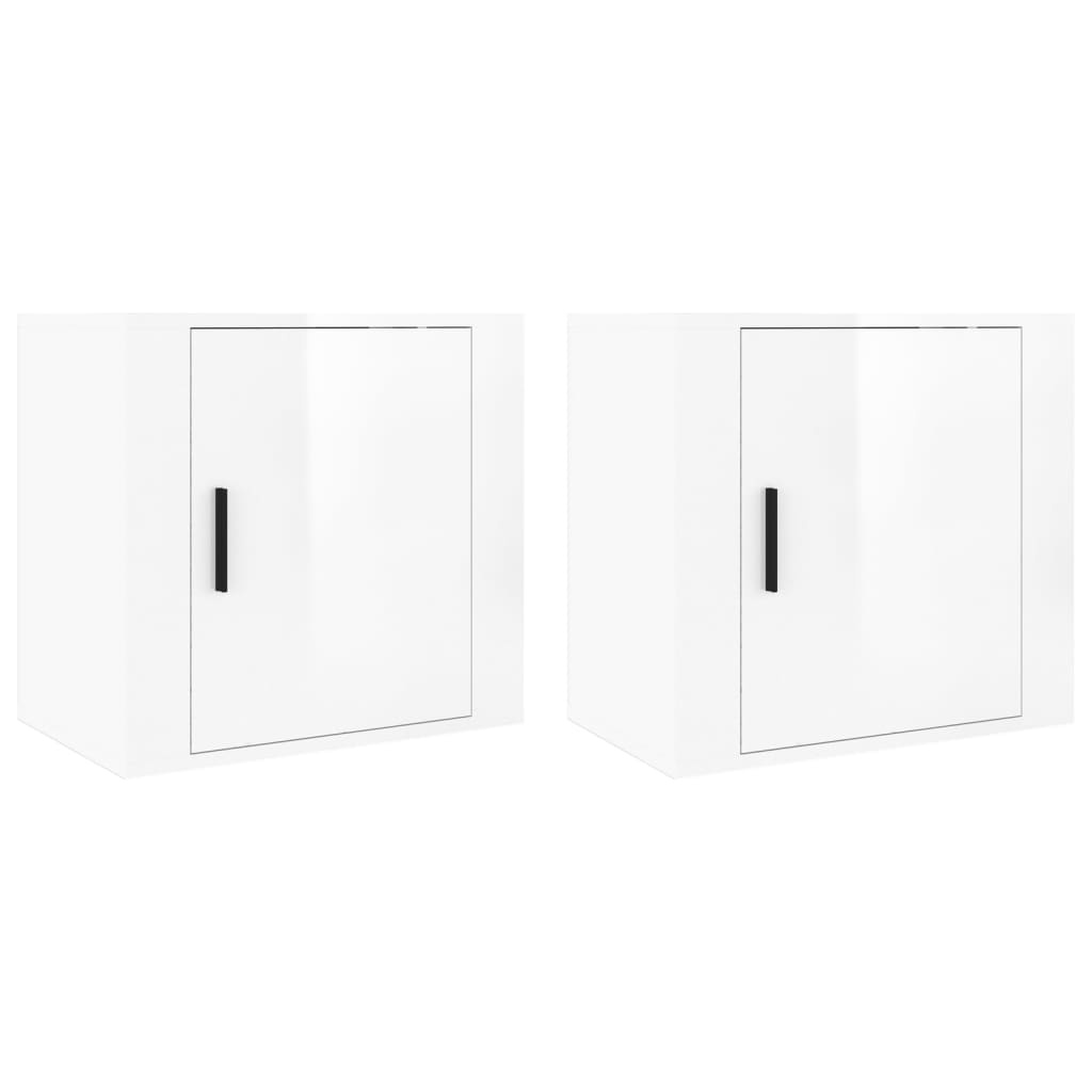Comodini a Muro 2 pz Bianco Lucido 50x30x47 cm