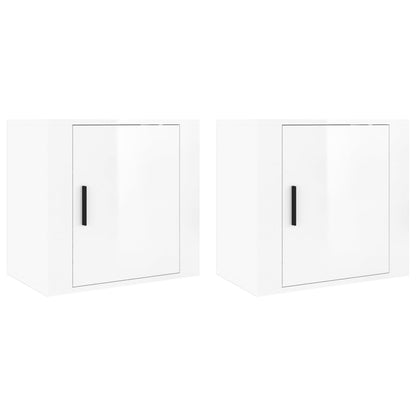 Comodini a Muro 2 pz Bianco Lucido 50x30x47 cm