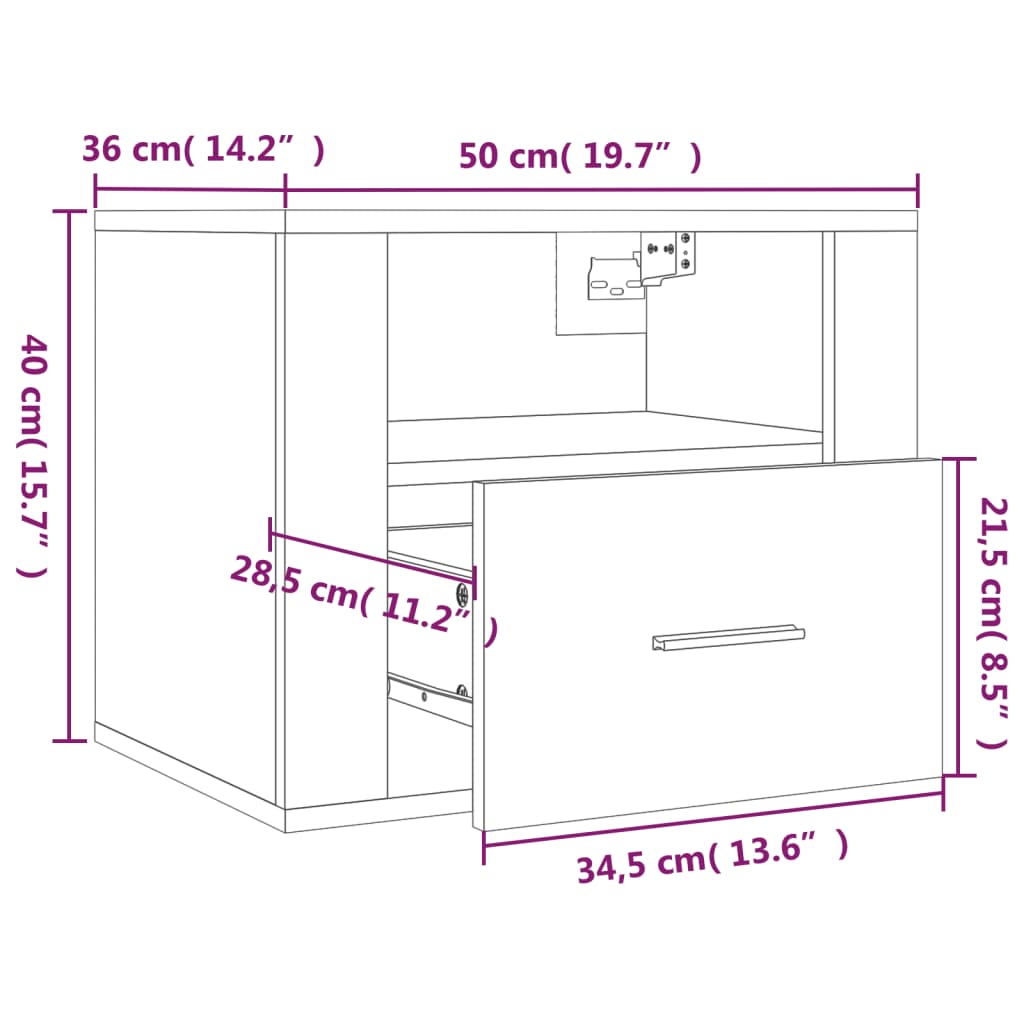 Comodini a Muro 2 pz Bianchi 50x36x40 cm