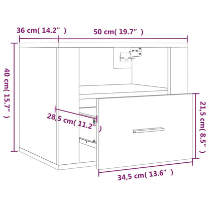 Comodini a Muro 2 pz Nero 50x36x40 cm