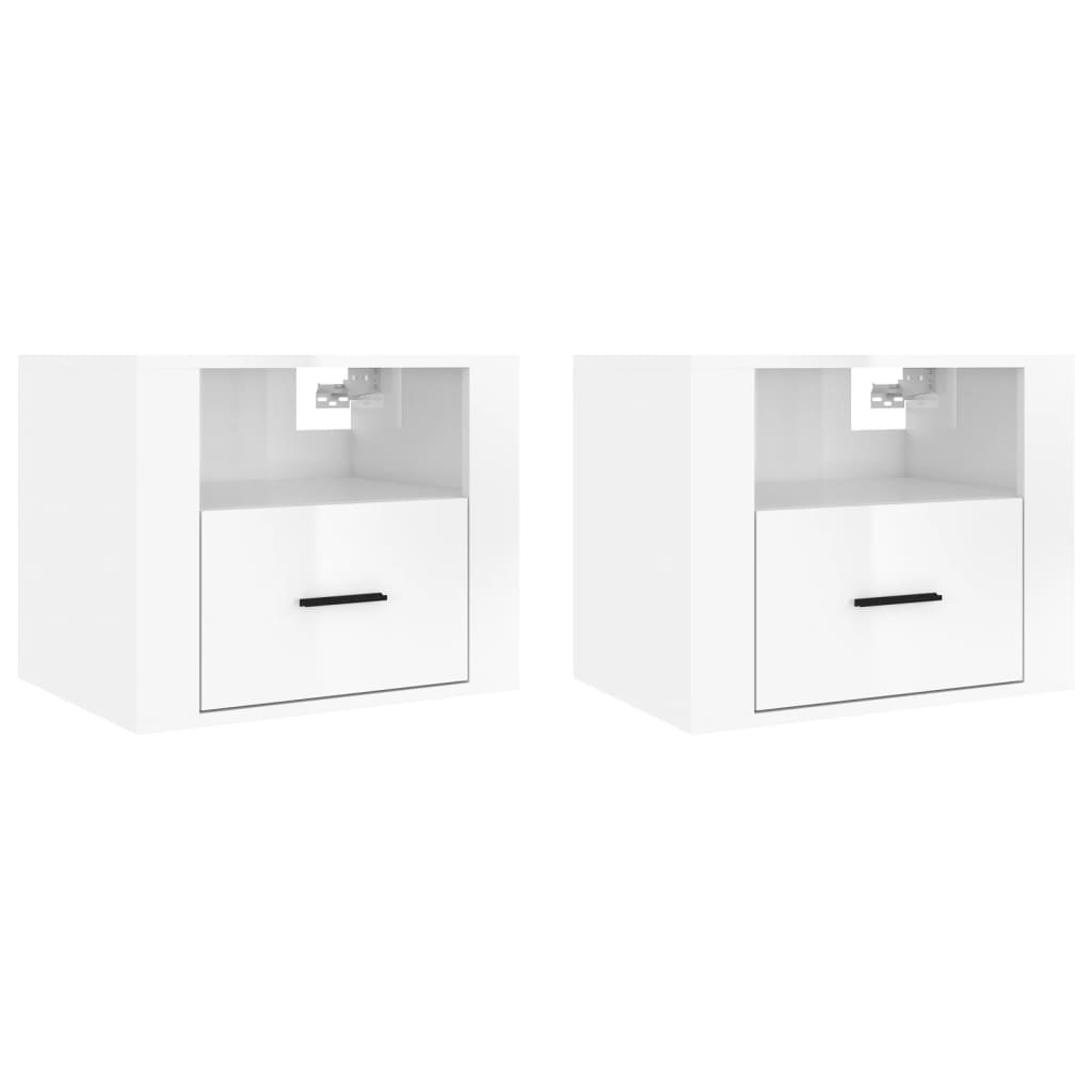 Comodini a Muro 2 pz Bianco Lucido 50x36x40 cm