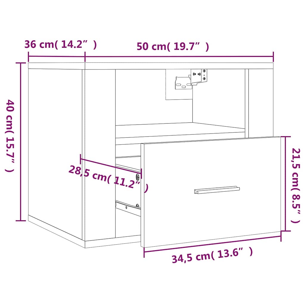 Comodini a Muro 2 pz Rovere Sonoma 50x36x40 cm