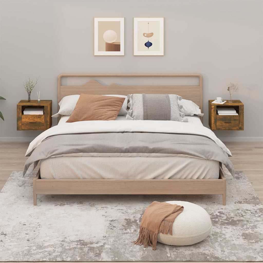Comodini a Muro 2 pz Rovere Fumo 50x36x40 cm