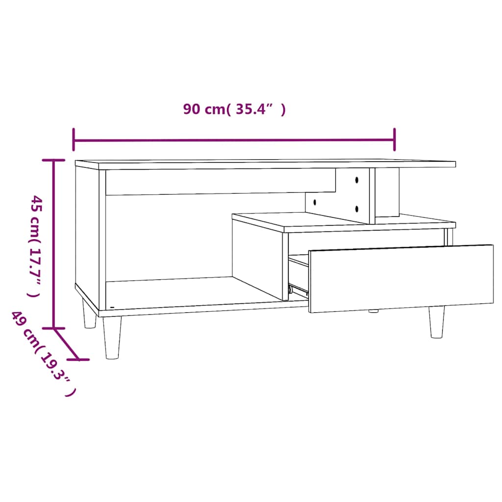 Tavolino Salotto Rovere Marrone 90x49x45 cm Legno Multistrato