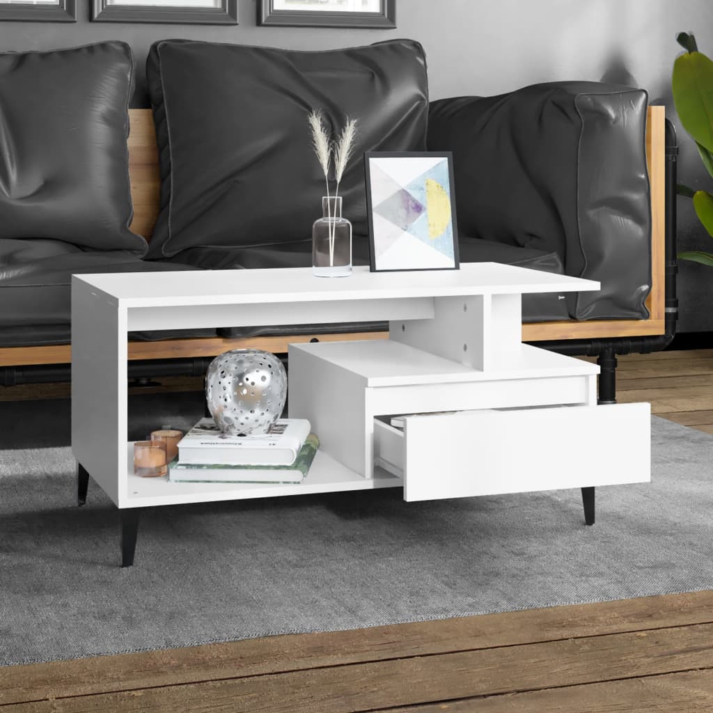 Tavolino da Salotto Bianco 90x49x45 cm in Legno Multistrato | homemem39