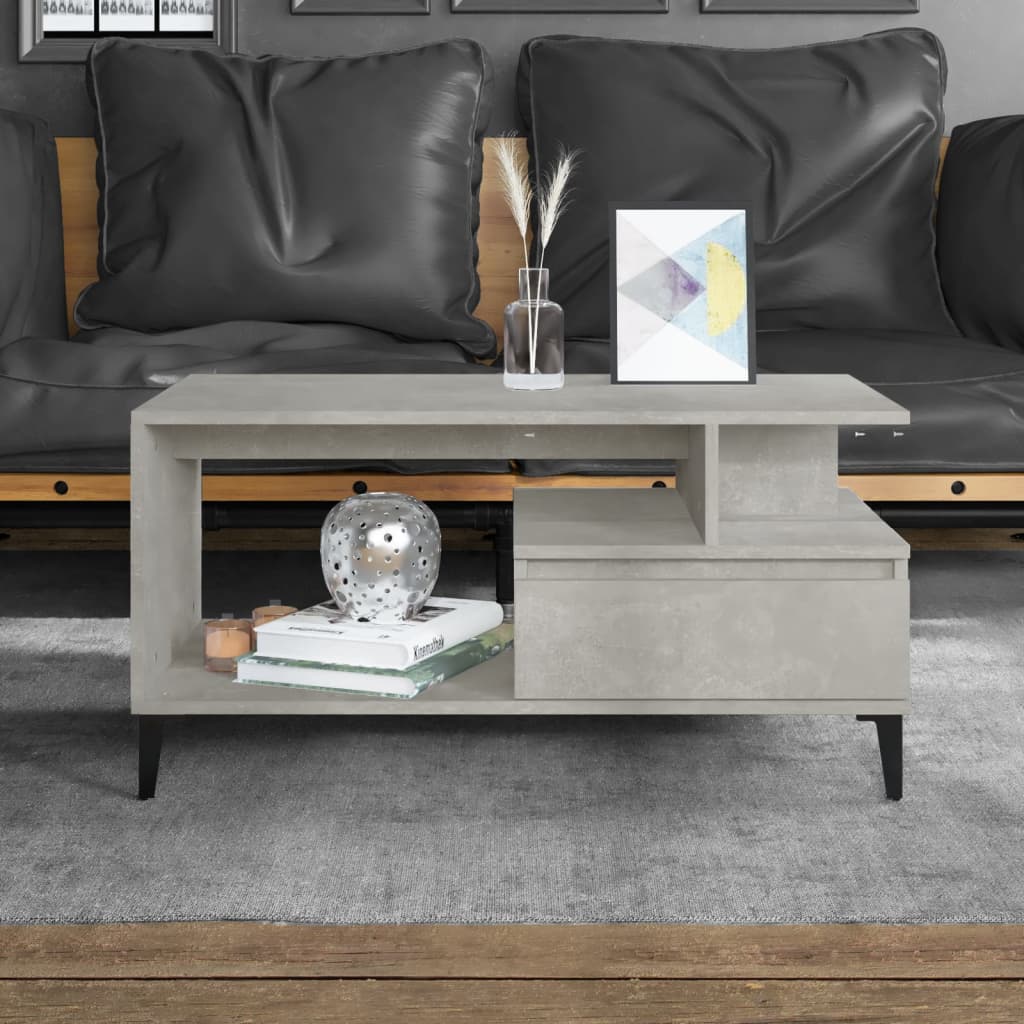 Tavolino Salotto Grigio Cemento 90x49x45 cm Legno Multistrato | homemem39