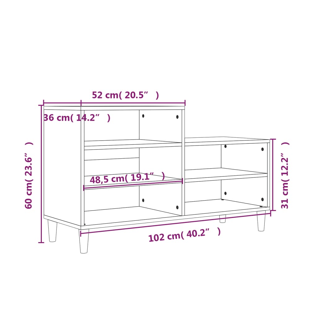 Scarpiera Bianco Lucido 102x36x60 cm in Legno Multistrato
