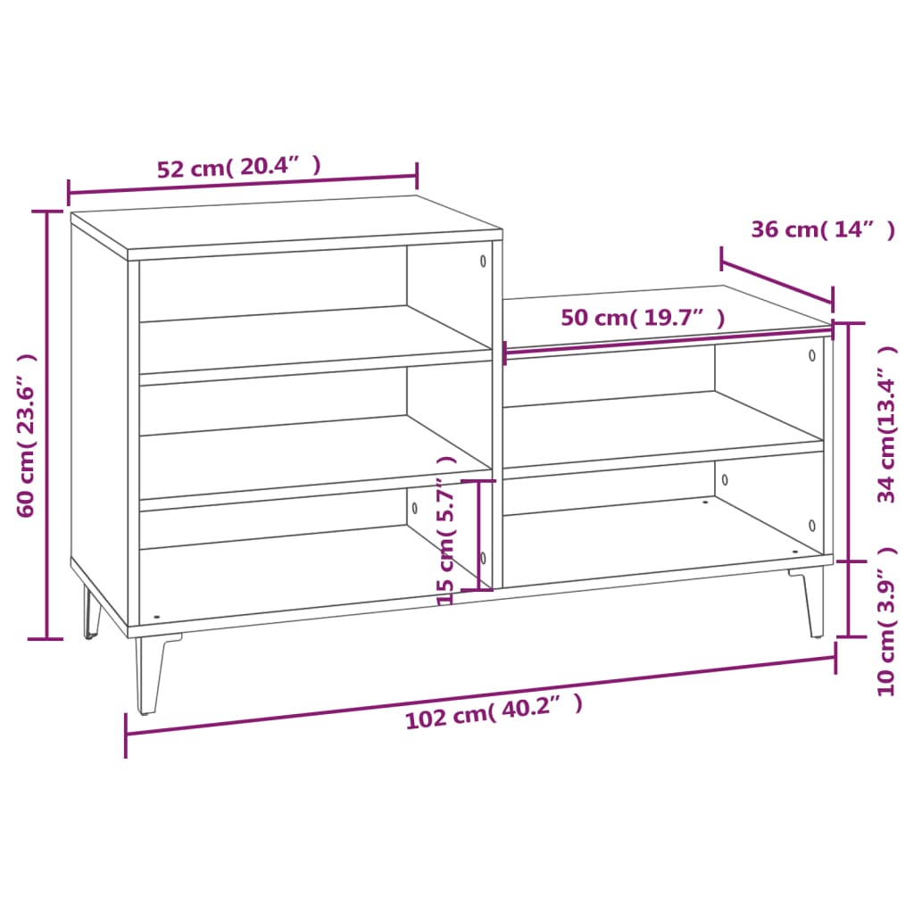 Scarpiera Nera 102x36x60 cm in Legno Multistrato