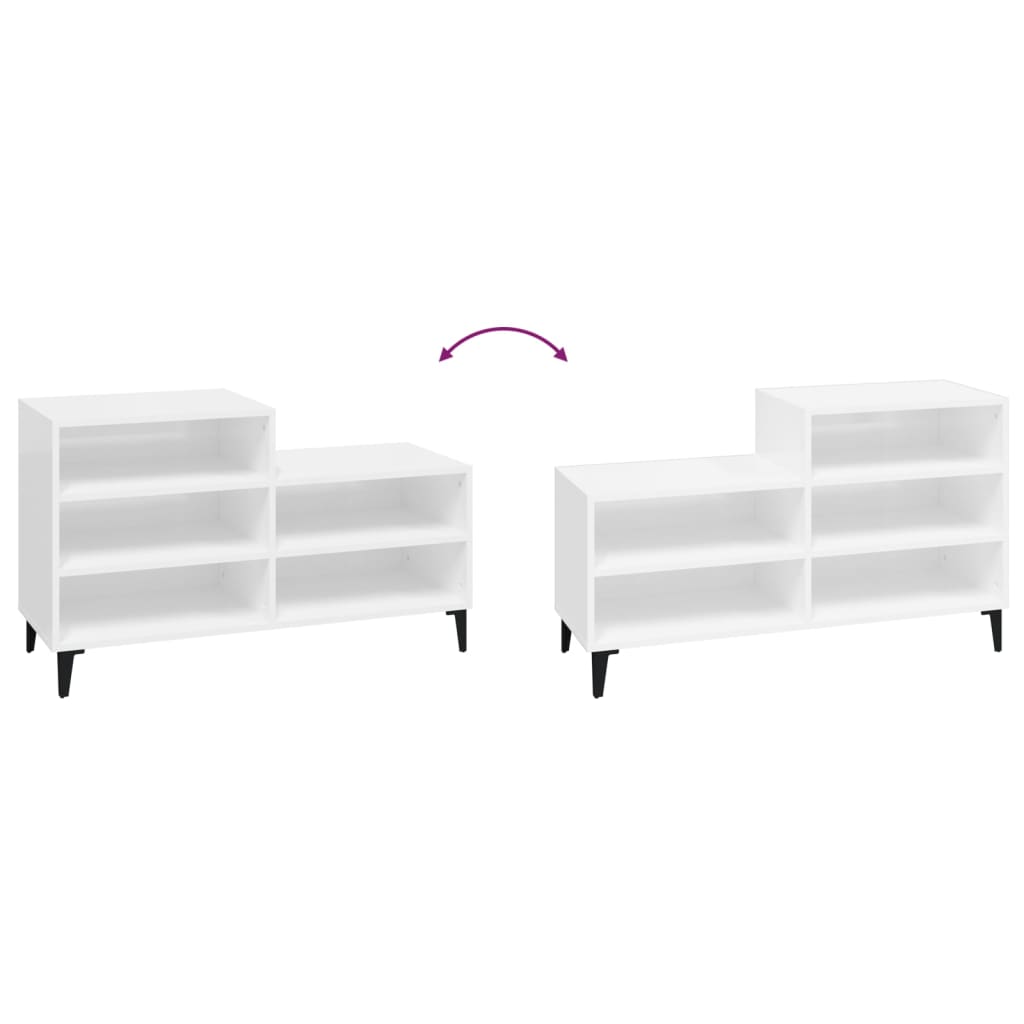 Scarpiera Bianco Lucido 102x36x60 cm in Legno Multistrato - homemem39