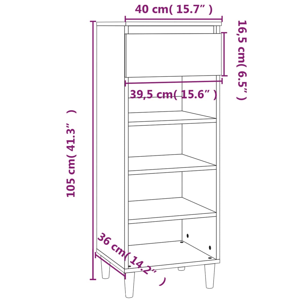 Scarpiera Bianca 40x36x105 cm in Legno Multistrato