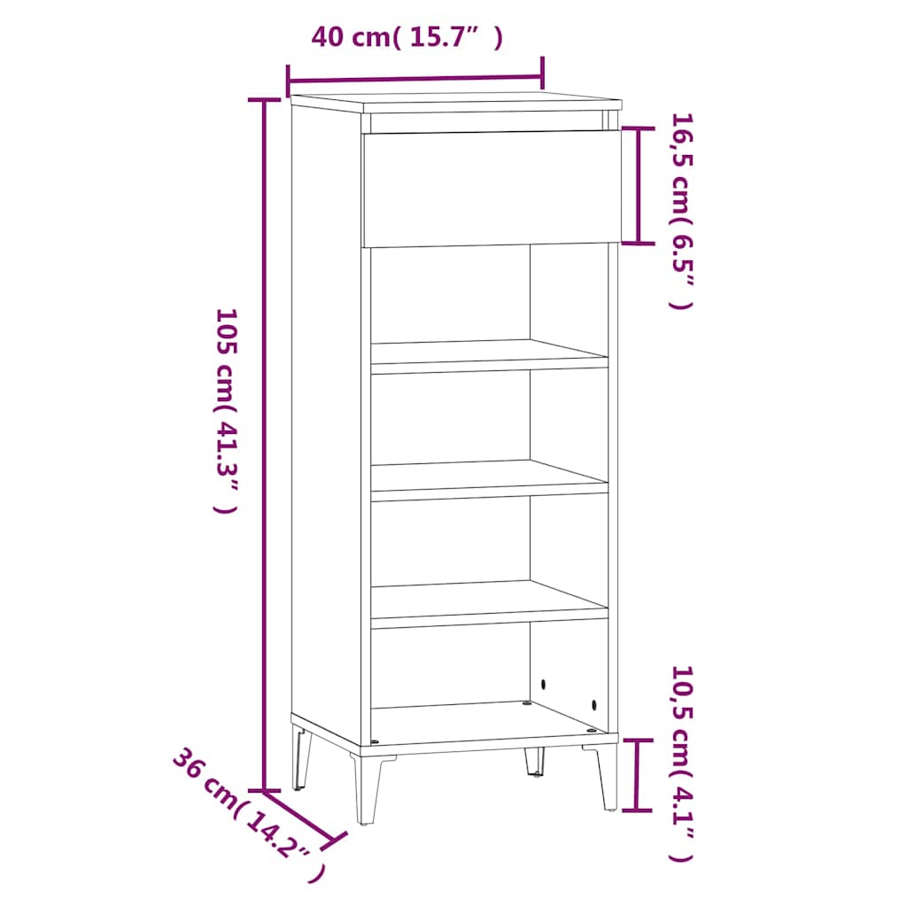 Scarpiera Grigio Sonoma 40x36x105 cm in Legno Multistrato