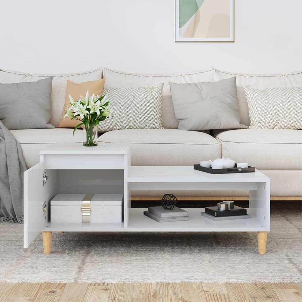 Tavolino da Salotto Bianco Lucido 100x50x45cm Legno Multistrato | homemem39