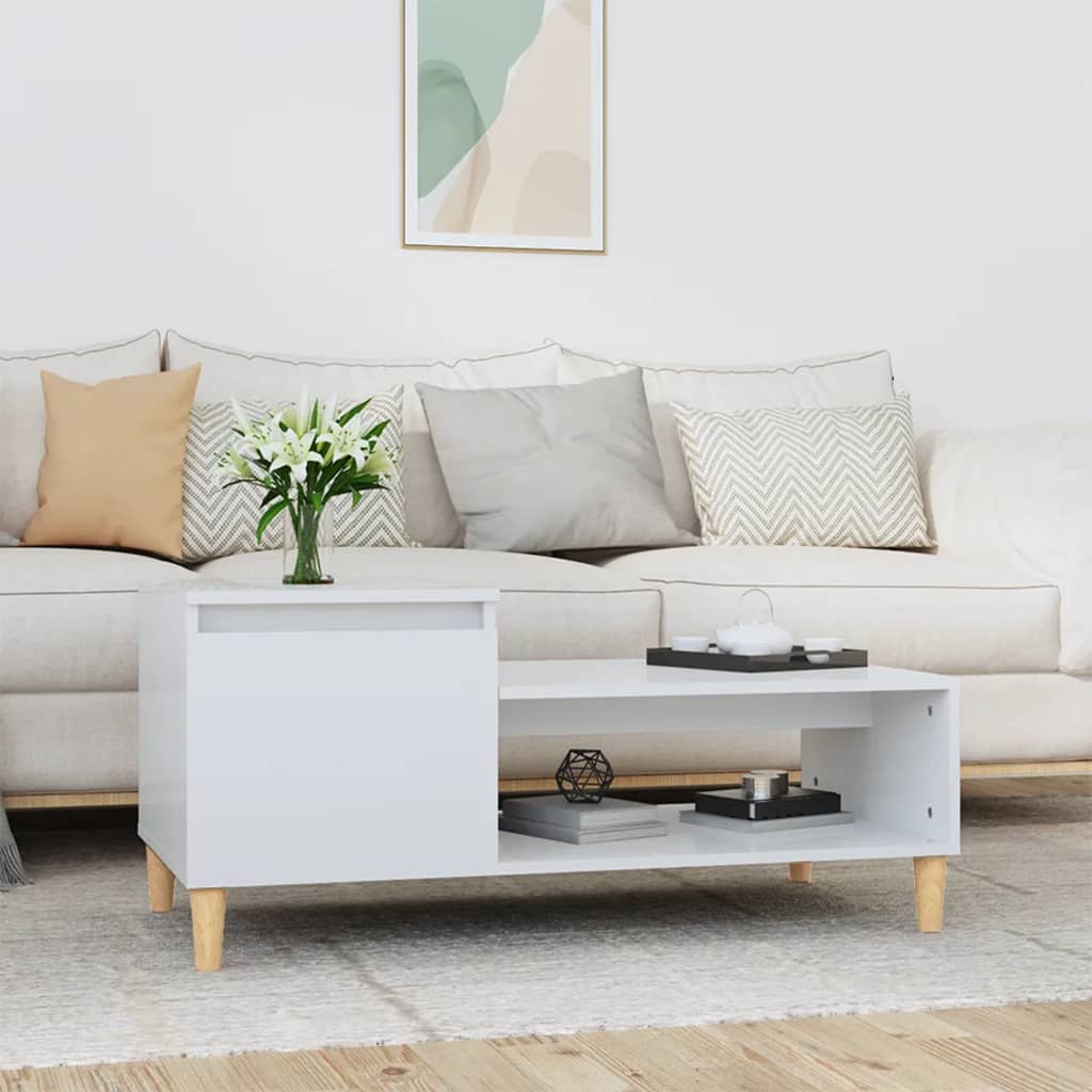 Tavolino da Salotto Bianco Lucido 100x50x45cm Legno Multistrato | homemem39
