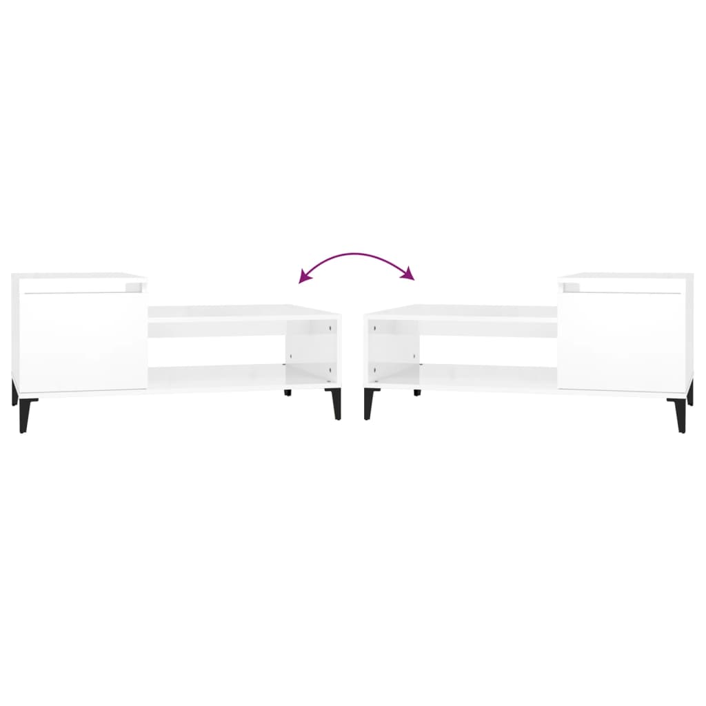 Tavolino da Salotto Bianco Lucido 100x50x45cm Legno Multistrato