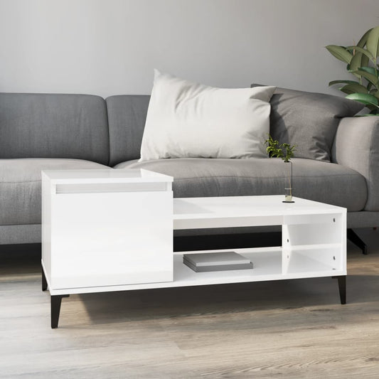 Tavolino da Salotto Bianco Lucido 100x50x45cm Legno Multistrato | homemem39