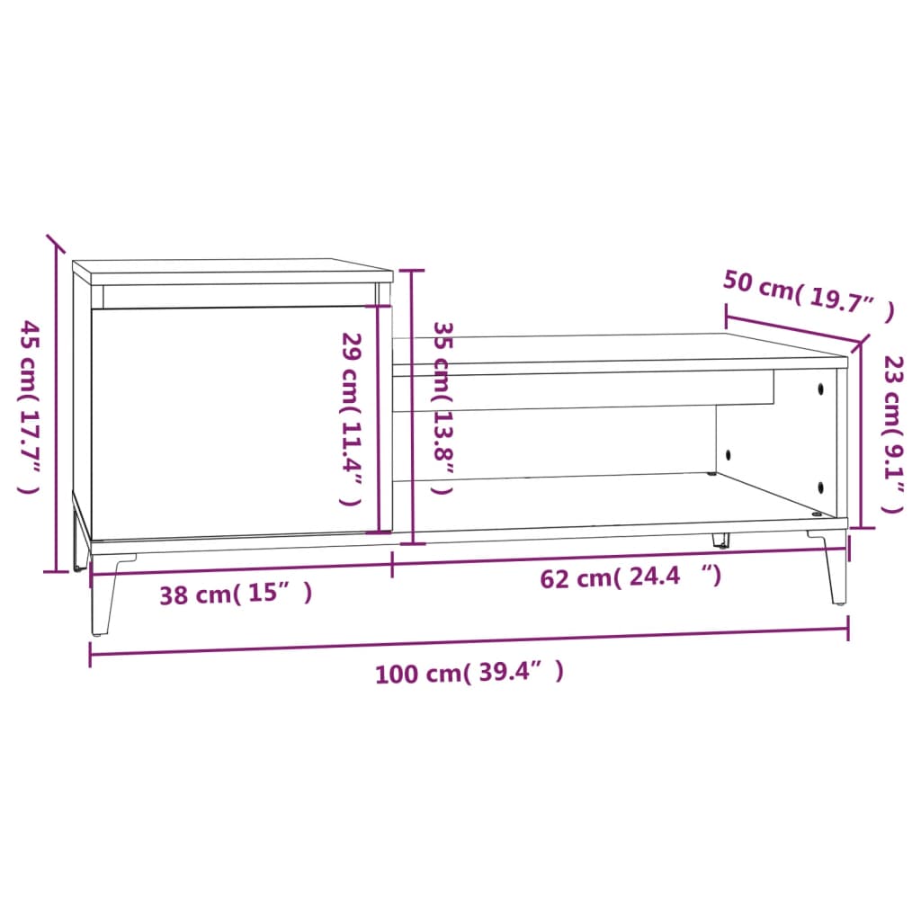 Tavolino Salotto Grigio Cemento 100x50x45 cm Legno Multistrato | homemem39