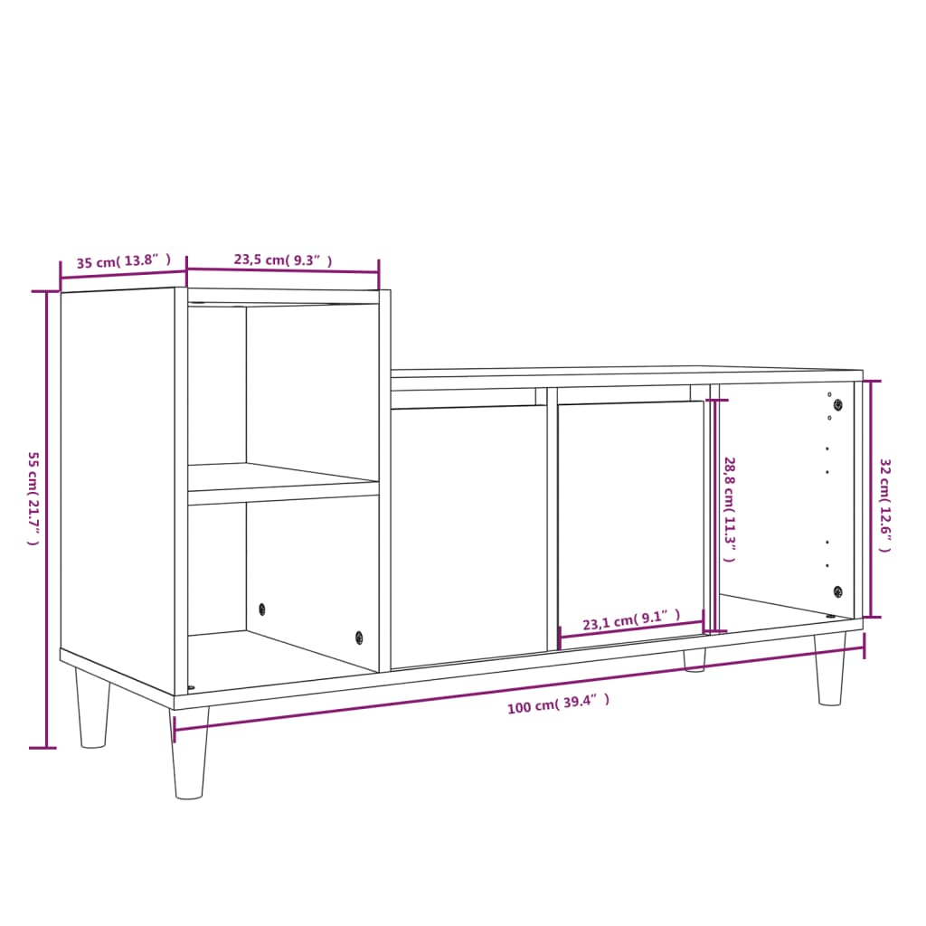 Mobile Porta TV Bianco Lucido 100x35x55 cm in Legno Multistrato - homemem39