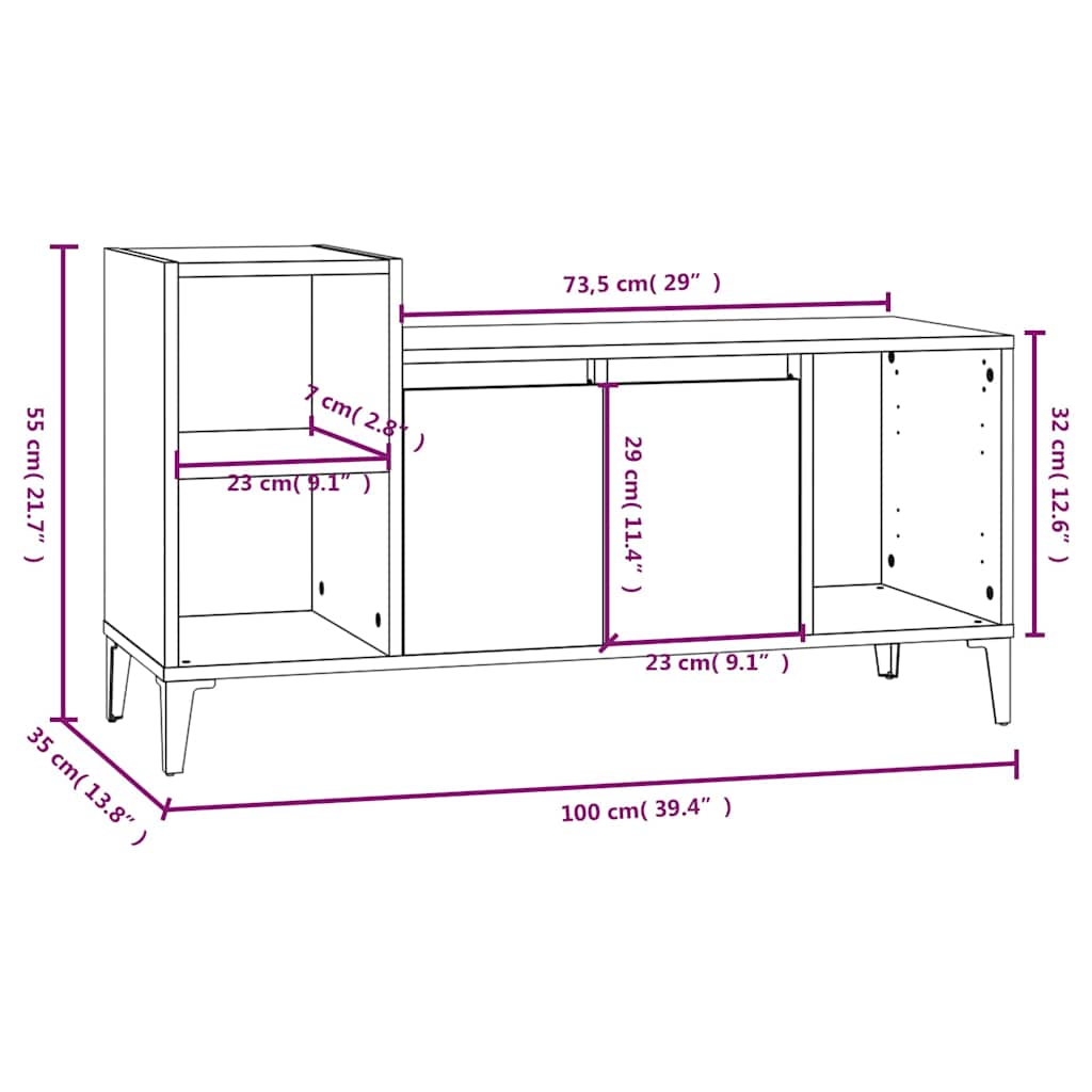 Mobile TV Grigio Sonoma 100x35x55 cm in Legno Multistrato