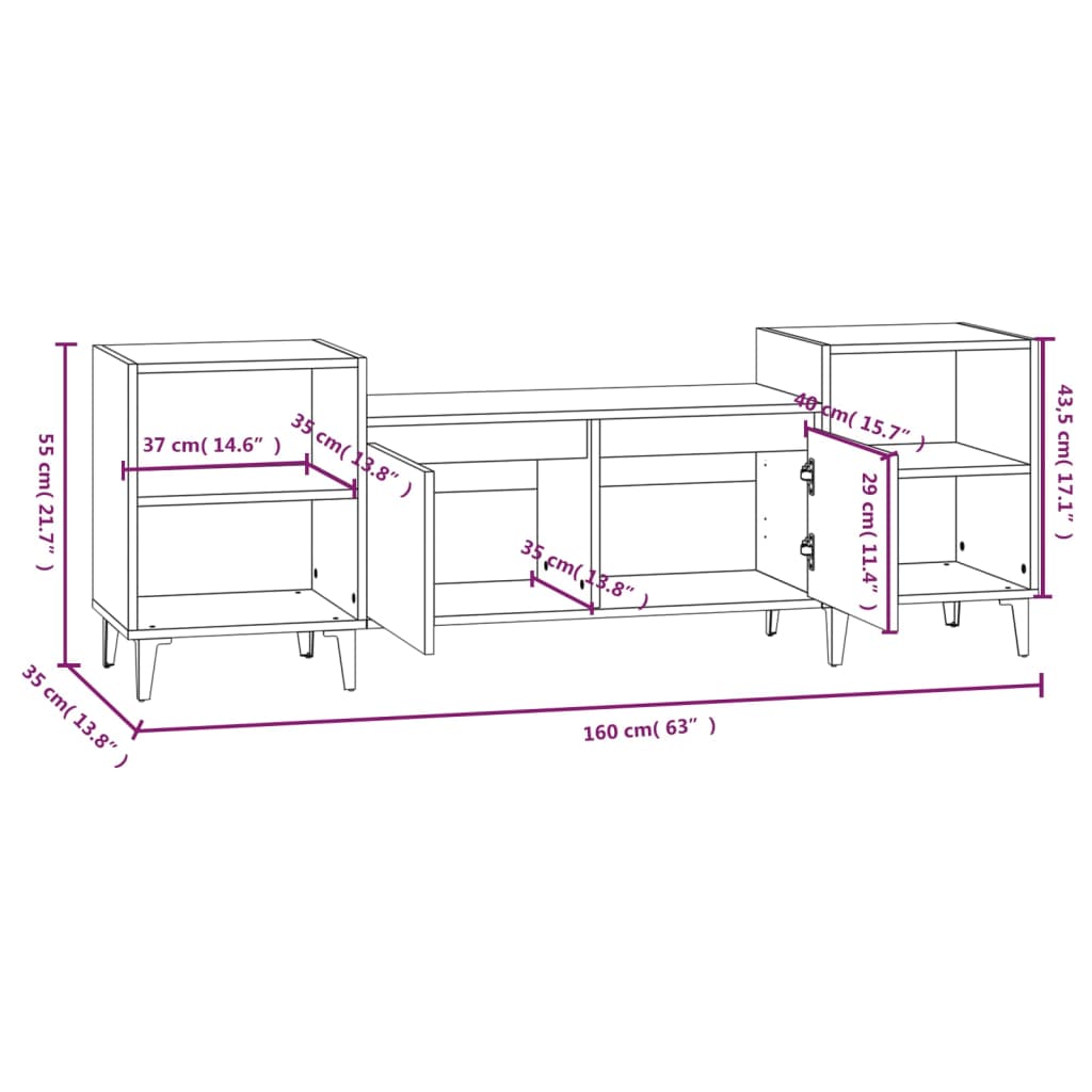 Mobile per TV Grigio Cemento 160x35x55 cm Legno Multistrato