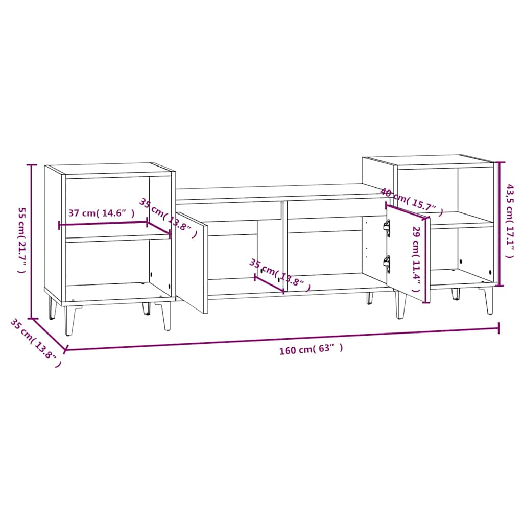 Mobile TV Grigio Sonoma 160x35x55 cm in Legno Multistrato