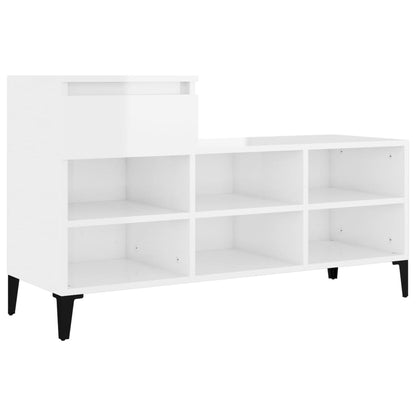 Scarpiera Bianco Lucido 102x36x60 cm in Legno Multistrato - homemem39