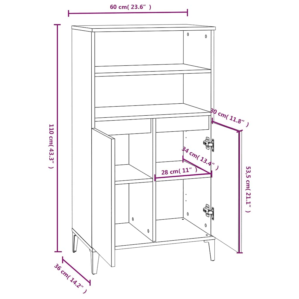 Credenza Sonoma grigio 60 x 36 x 110 cm Legno ingegnerizzato