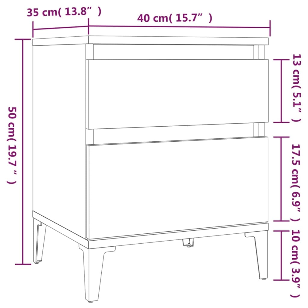 Comodino 2 pz Grigio Sonoma 40x35x50 cm