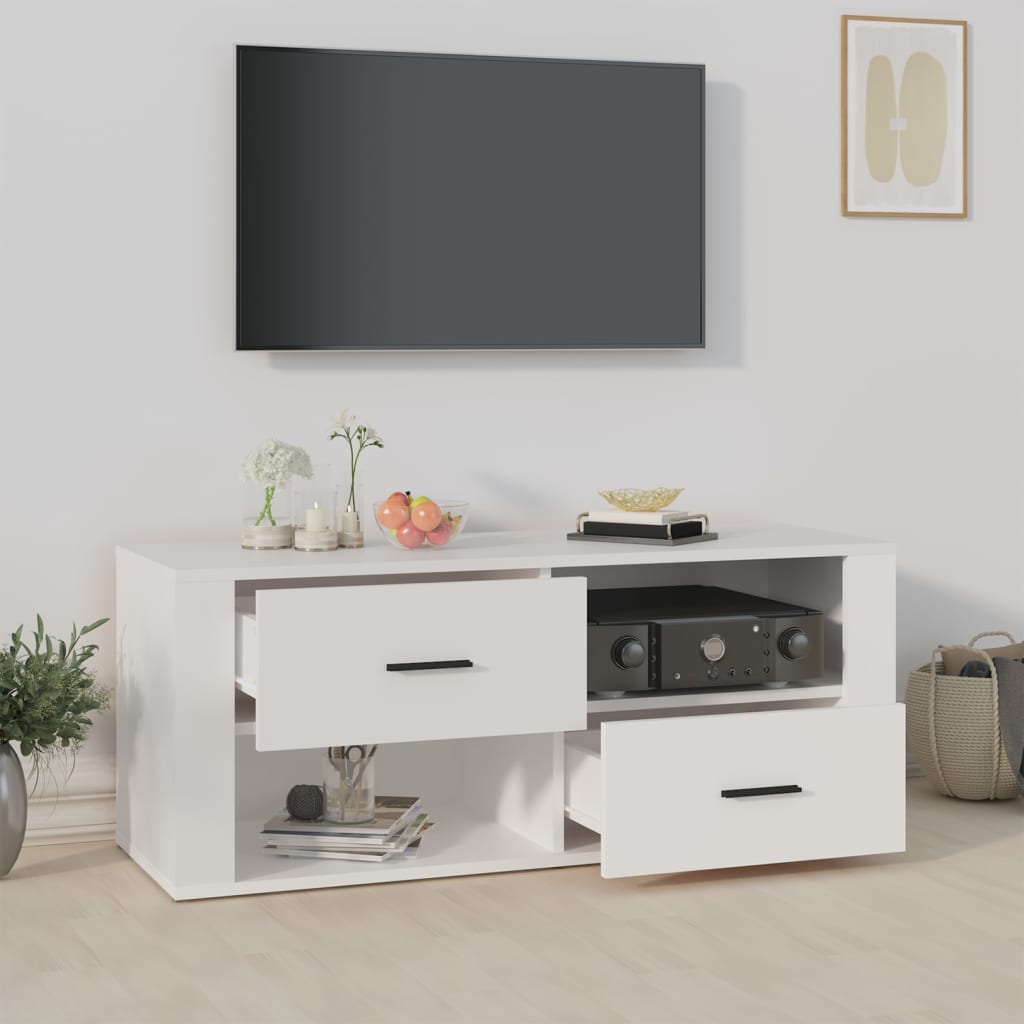 Mobile Porta TV Bianco 100x35x40 cm in Legno Multistrato | homemem39