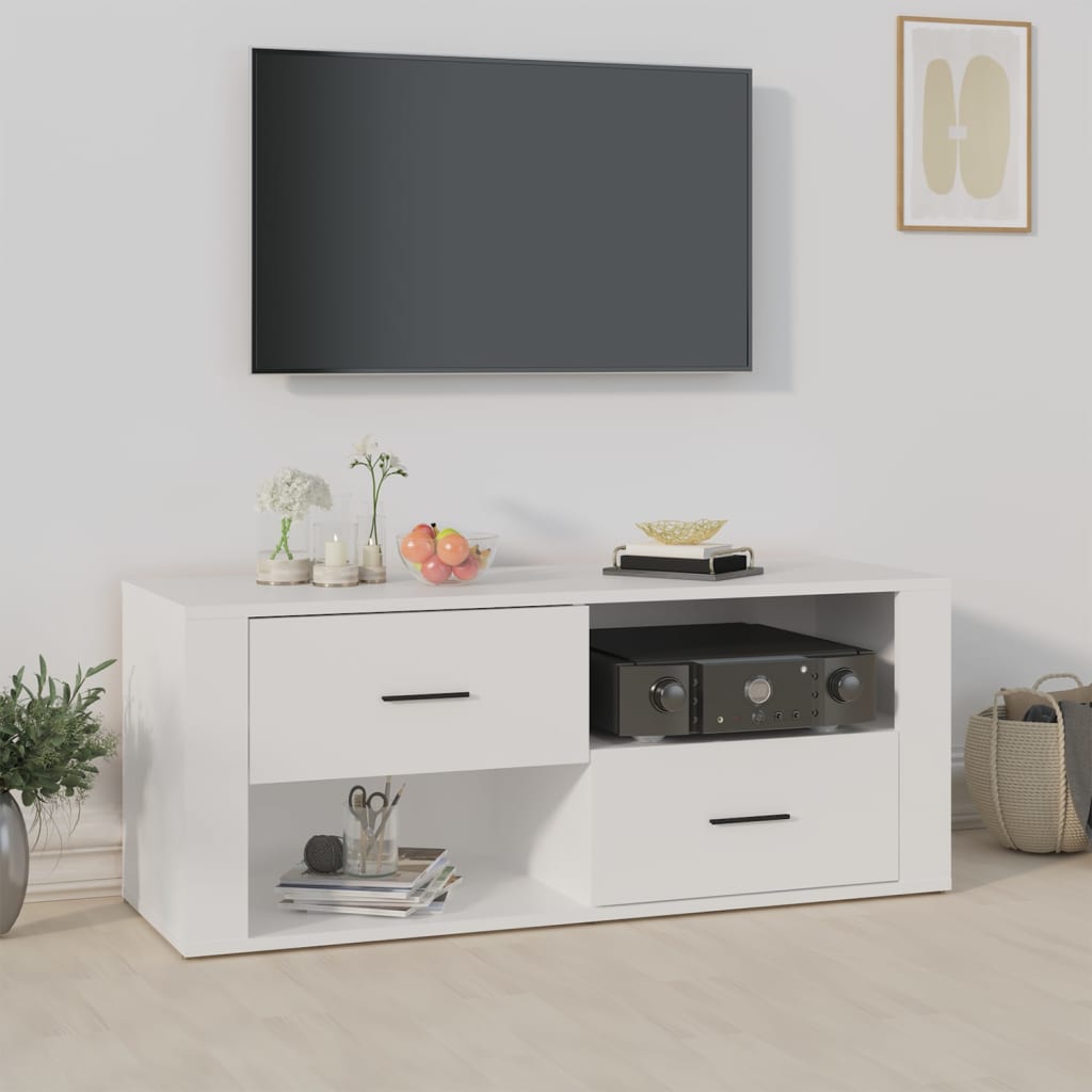 Mobile Porta TV Bianco 100x35x40 cm in Legno Multistrato | homemem39