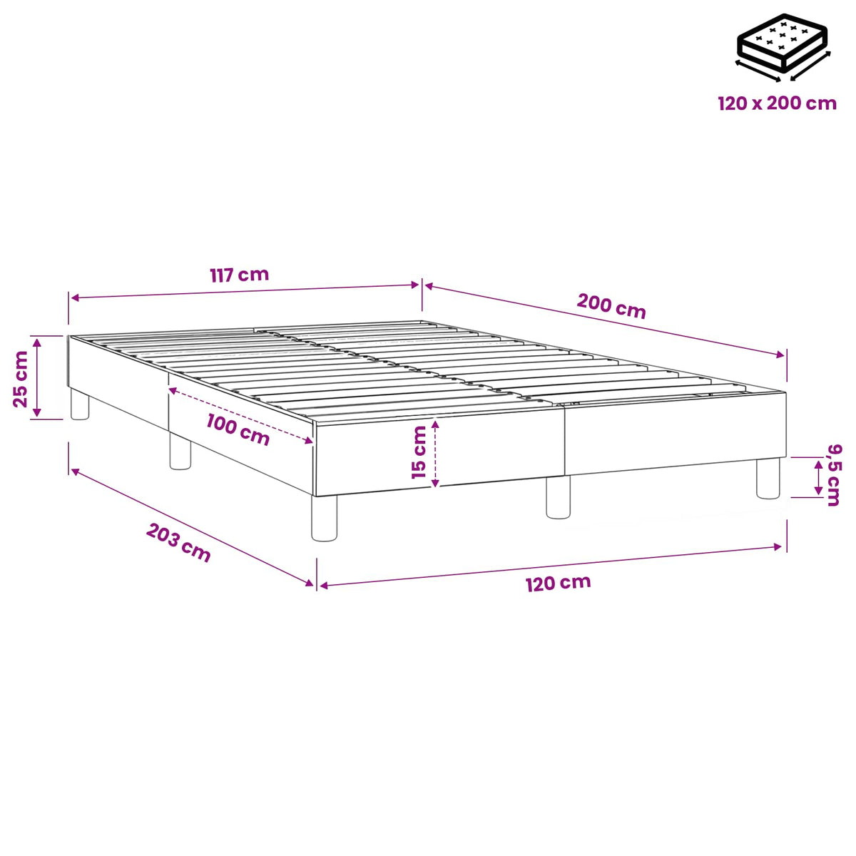 Struttura Letto a Rete a Molle Marrone Scuro 120x200 cm Tessuto