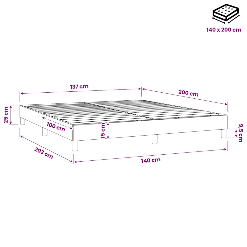 Struttura Letto a Rete a Molle Tortora 140x200 cm in Tessuto
