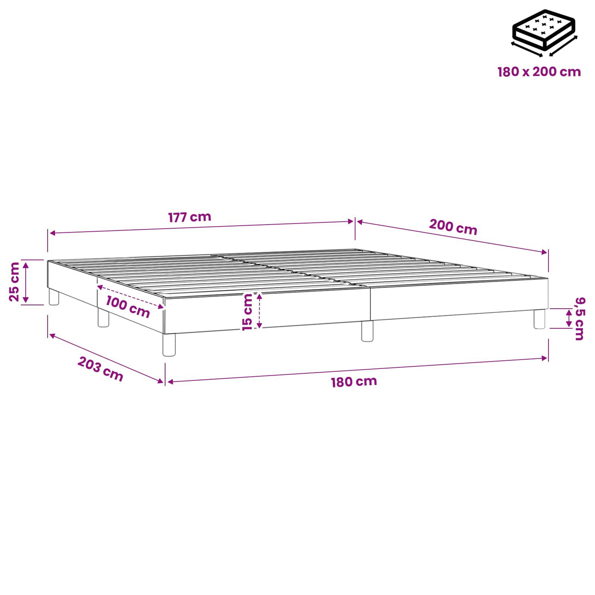 Struttura Letto a Rete a Molle Grigio Chiaro 180x200 cm Tessuto