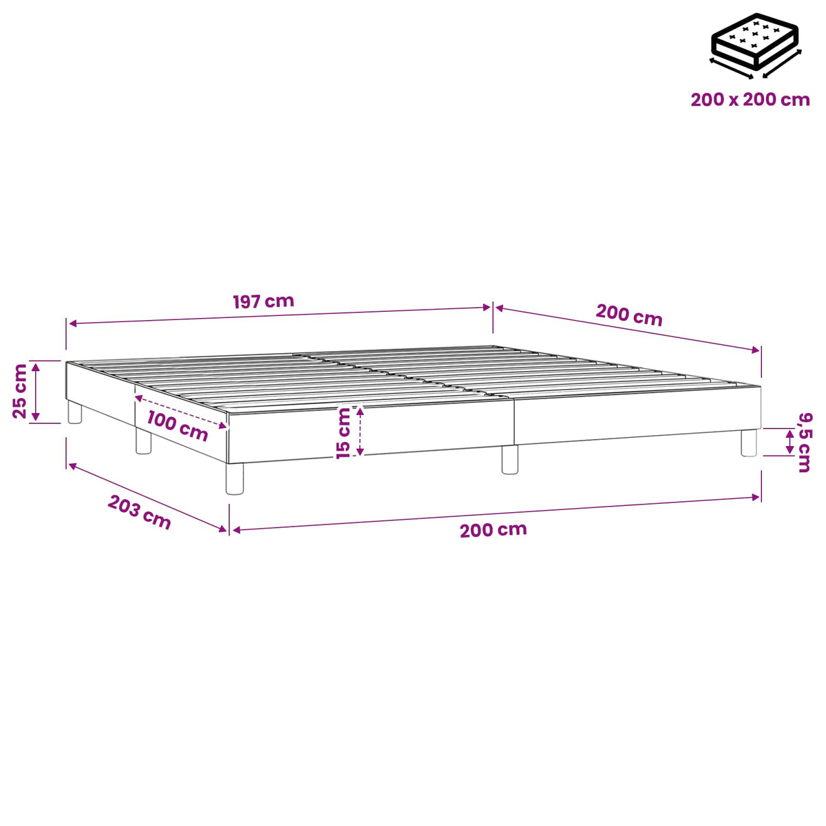 Struttura Letto a Rete a Molle Crema 200x200 cm in Tessuto