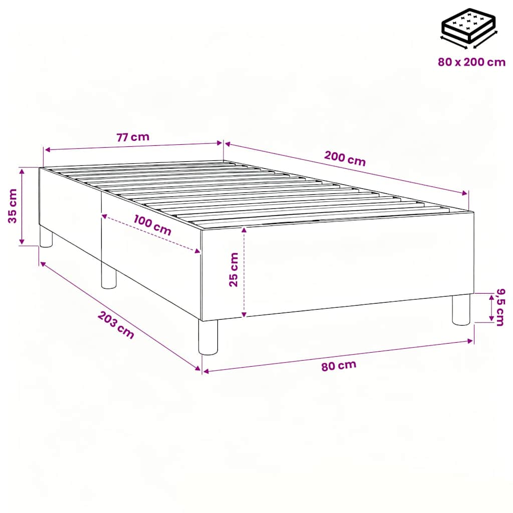 Struttura Letto a Rete a Molle Nero 80x200 cm Tessuto